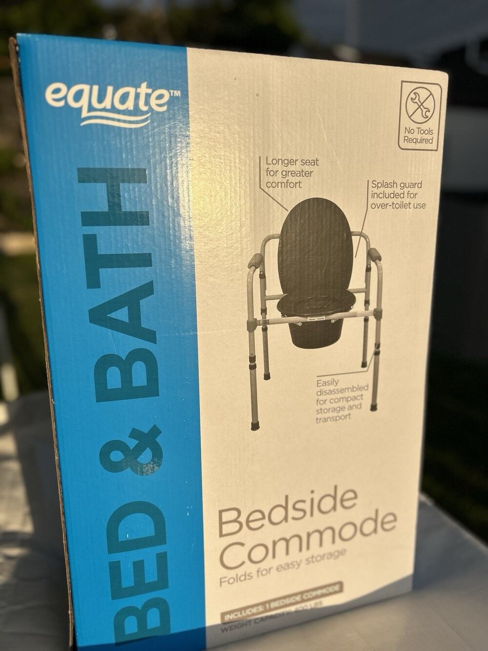BEDSIDE COMMODE - BRAND NEW - EQUATE TRIFOLD 400LB CAPACITY
